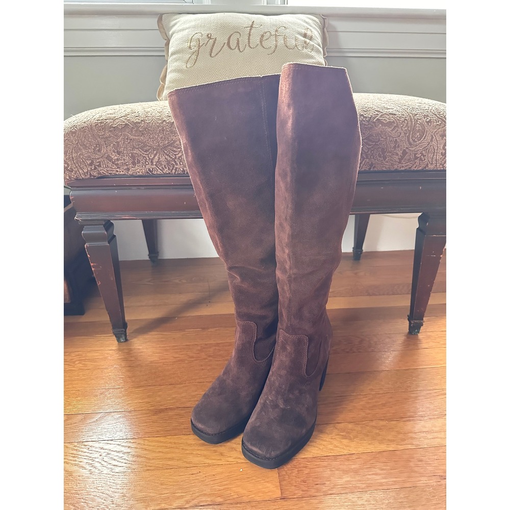 NWOB Zodiac Padma Brown Suede Knee High Block Heel Platform Boots Womens 8.5 M